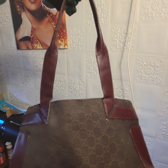 GUCCI GG Denim Mini Tote Leather Black Brown Handle Bag AUTHENTIC - Picture 12 of 15